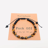 Morse Code Tiger Eye & Matte Beaded Stretch Bracelet