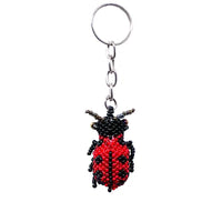 Beaded Red Ladybug Seed Bead Figurine Keychain