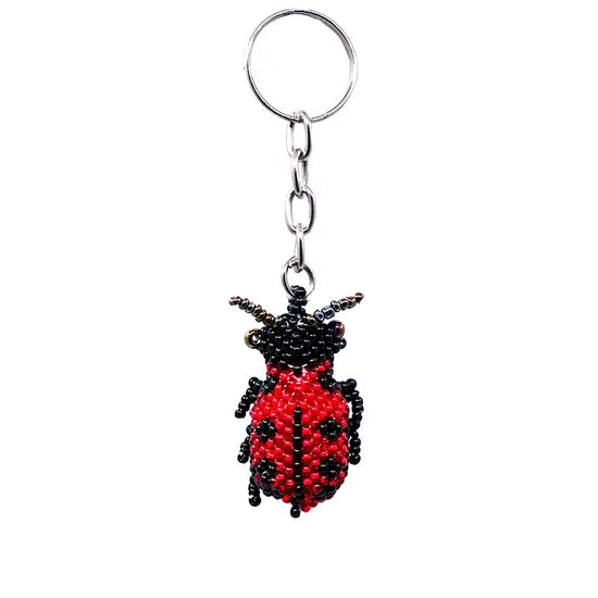 Beaded Red Ladybug Seed Bead Figurine Keychain