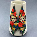 Face Pattern Seed-Bead Fringe Earrings