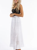 Long White Embroidered Skirt