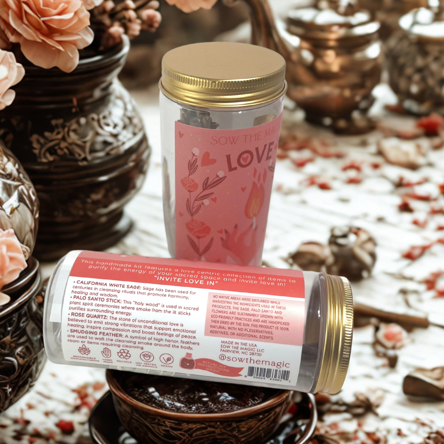 Love Ritual Kit With Rose Quartz, Palo Santo + Sage