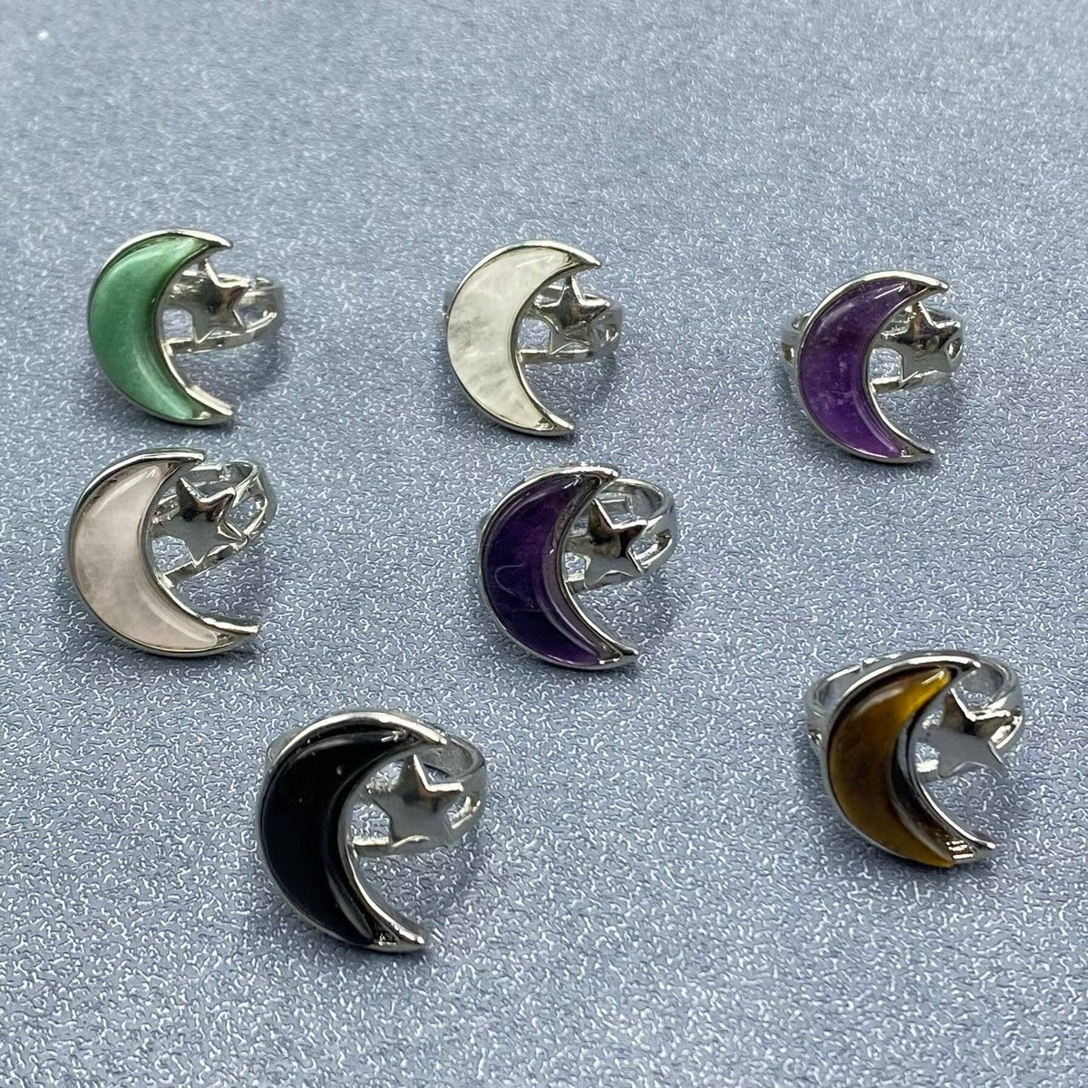 Moon &amp; Star Natural Stone Adjustable Ring