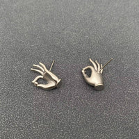 Buddhism Hand CZ Stud Earrings
