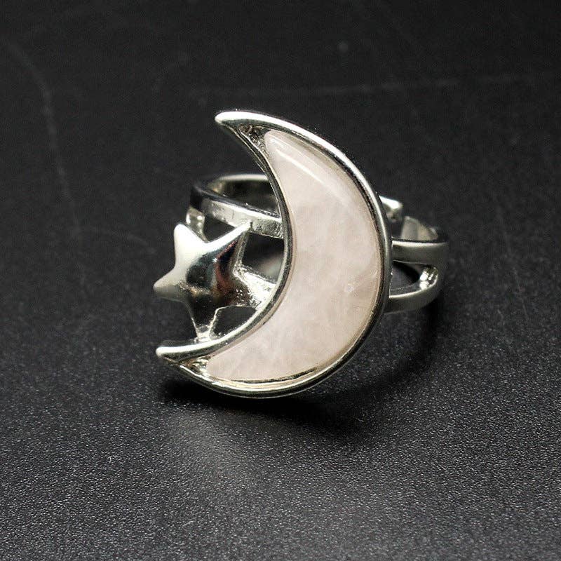 Moon &amp; Star Natural Stone Adjustable Ring