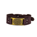 Viking Runes Vegvisir Brown Vegan Leather Adjustable Bracelet