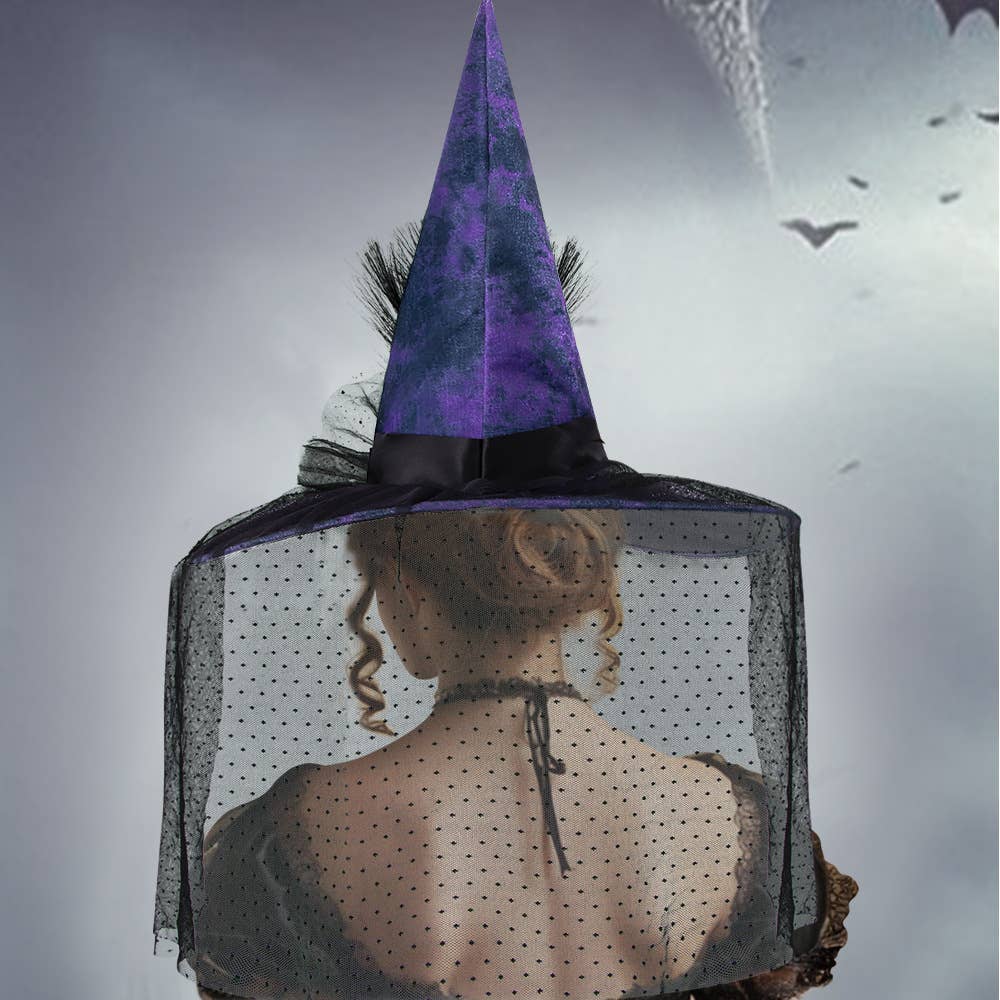 Purple Halloween Hat Mesh Witch Hat
