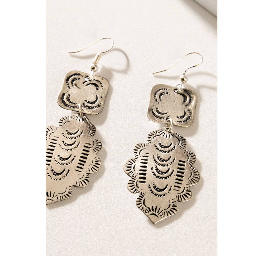 Flowing River Shield Earrings In Silver