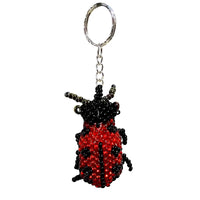 Beaded Red Ladybug Seed Bead Figurine Keychain