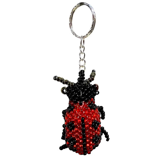 Beaded Red Ladybug Seed Bead Figurine Keychain