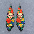 Face Pattern Seed-Bead Fringe Earrings