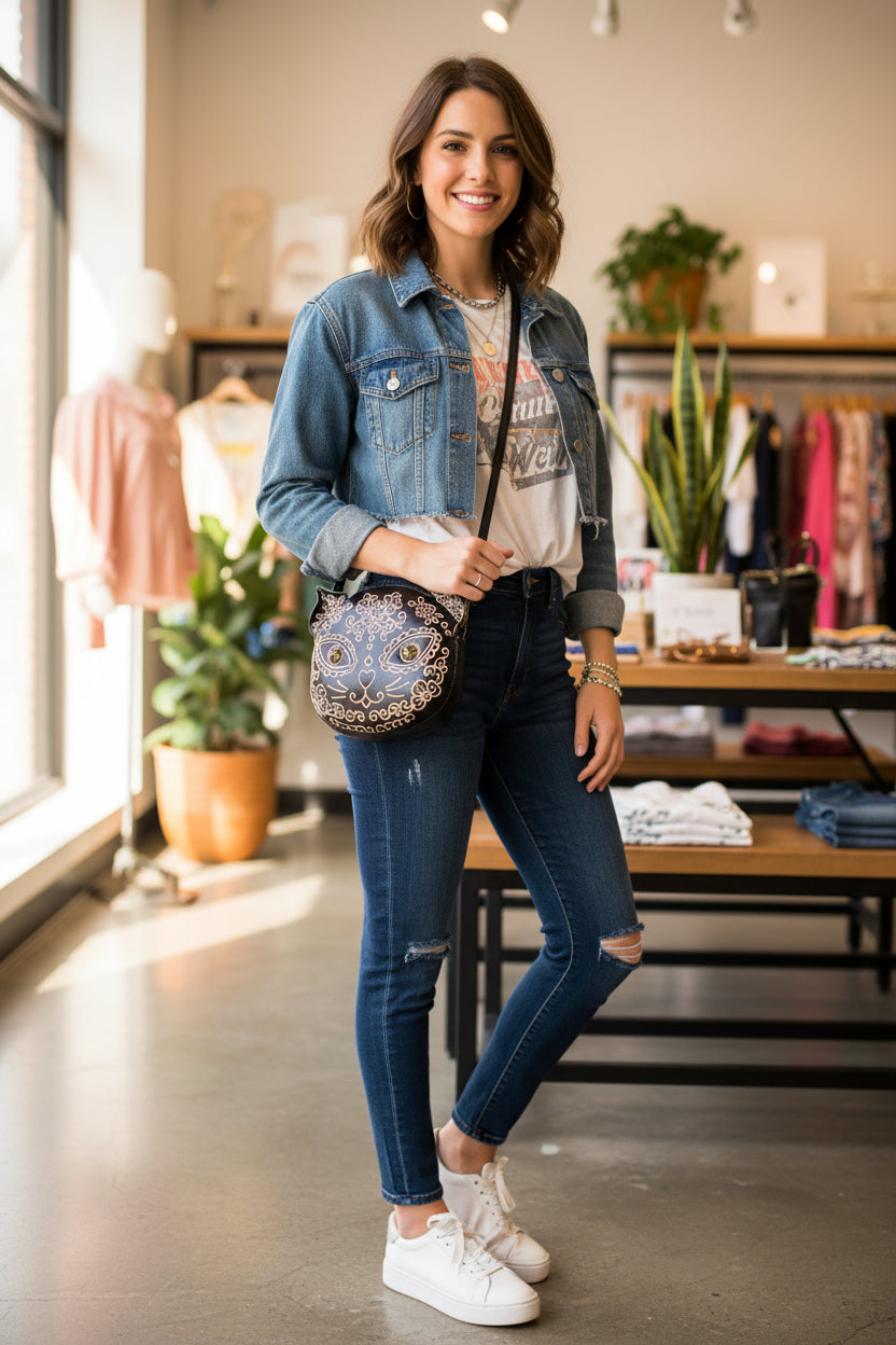 Sugar Skull Black Cat Purse Crossbody