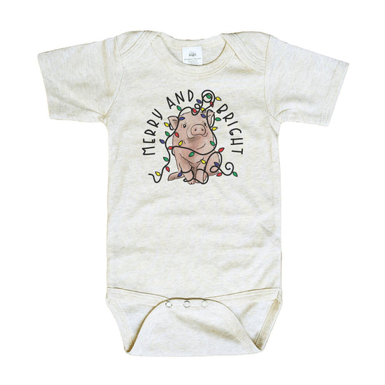Merry & Bright Cute Pig Country Christmas Baby Bodysuit