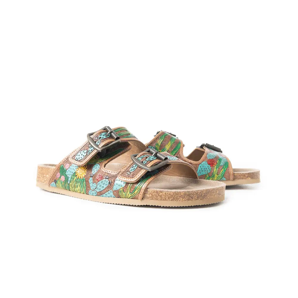 Falling Feather Sandals in Green and Brown