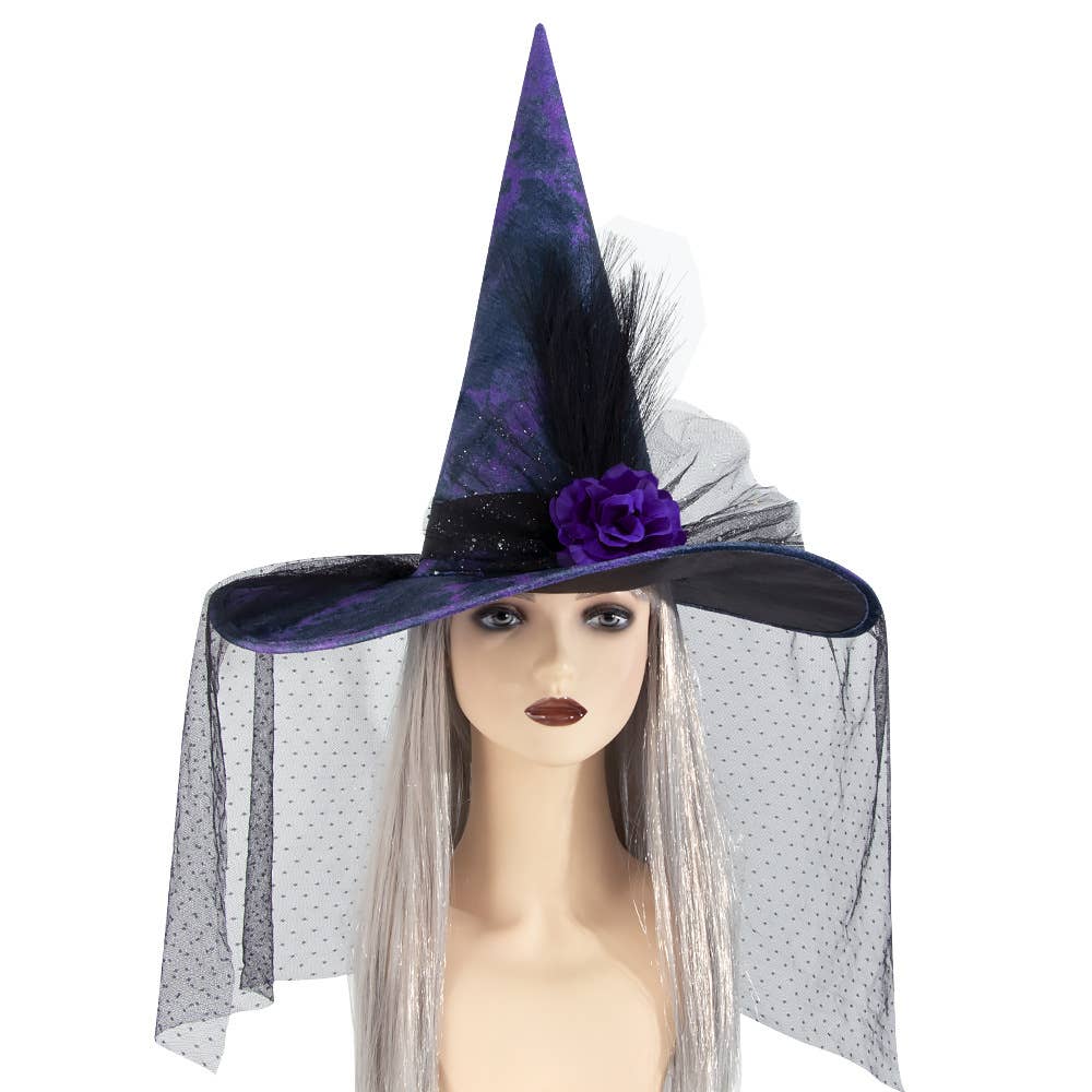 Purple Halloween Hat Mesh Witch Hat