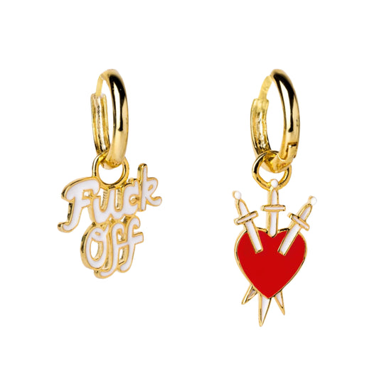 Fuck off & Heart Dagger hoop earrings