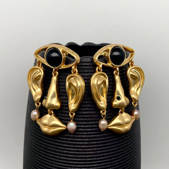18K Gold Plated Abstract Facial Features Dangle Earrings