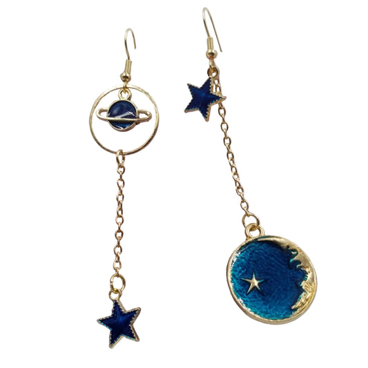 Blue Sky Stars And Moon Earrings