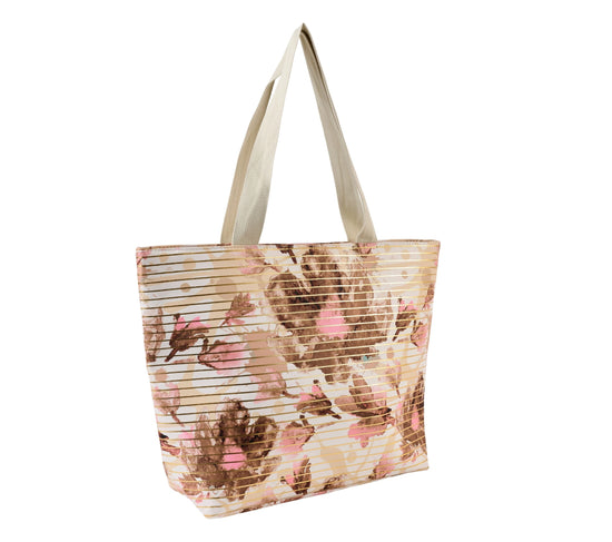 Floral and Gold Striped Tote