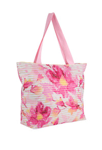 Floral and Gold Striped Tote
