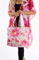 Floral and Gold Striped Tote