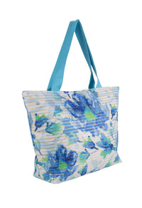 Floral and Gold Striped Tote