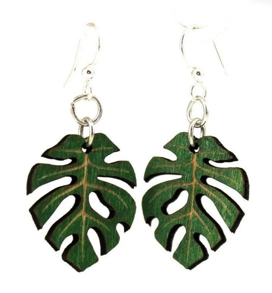 Tropical Leaf Blossoms Wooden Earrings