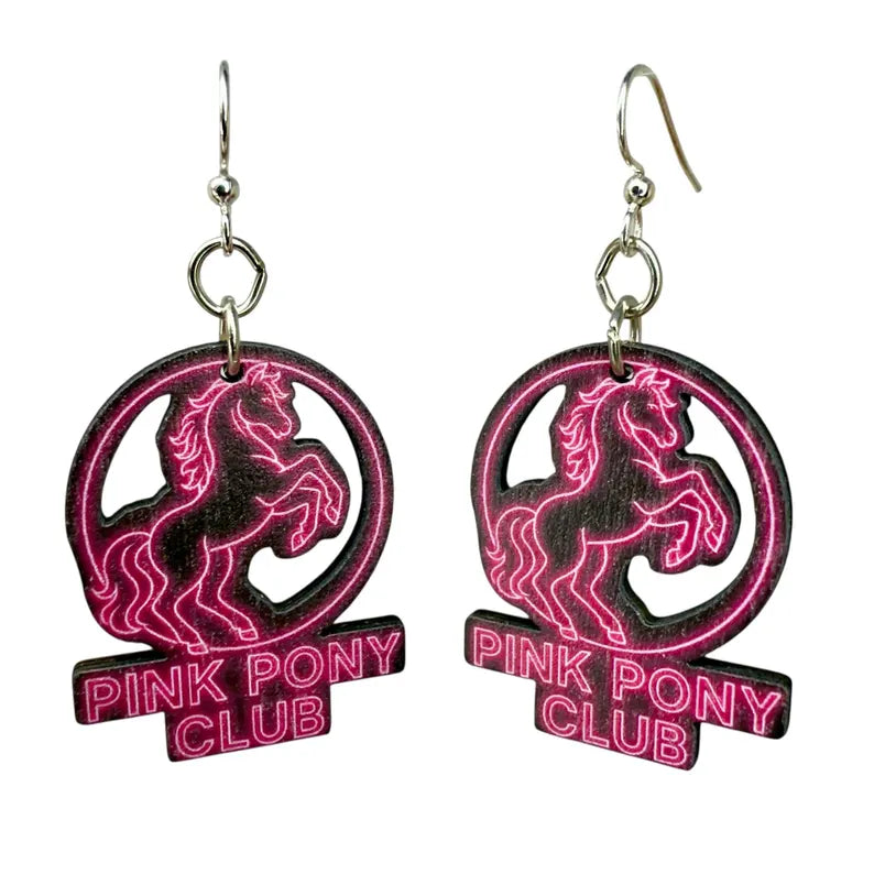 Pink Pony Show Wooden Earrings