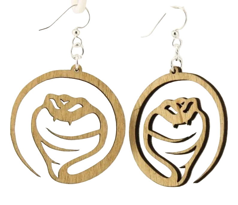 Cobra Snake Wooden Earrings