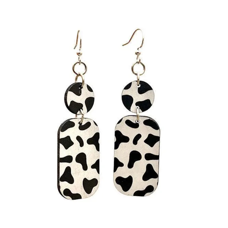 Cow Print Wooden Earrings