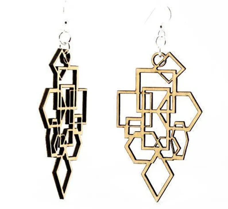 Diamonds and Squares Wooden Earrings