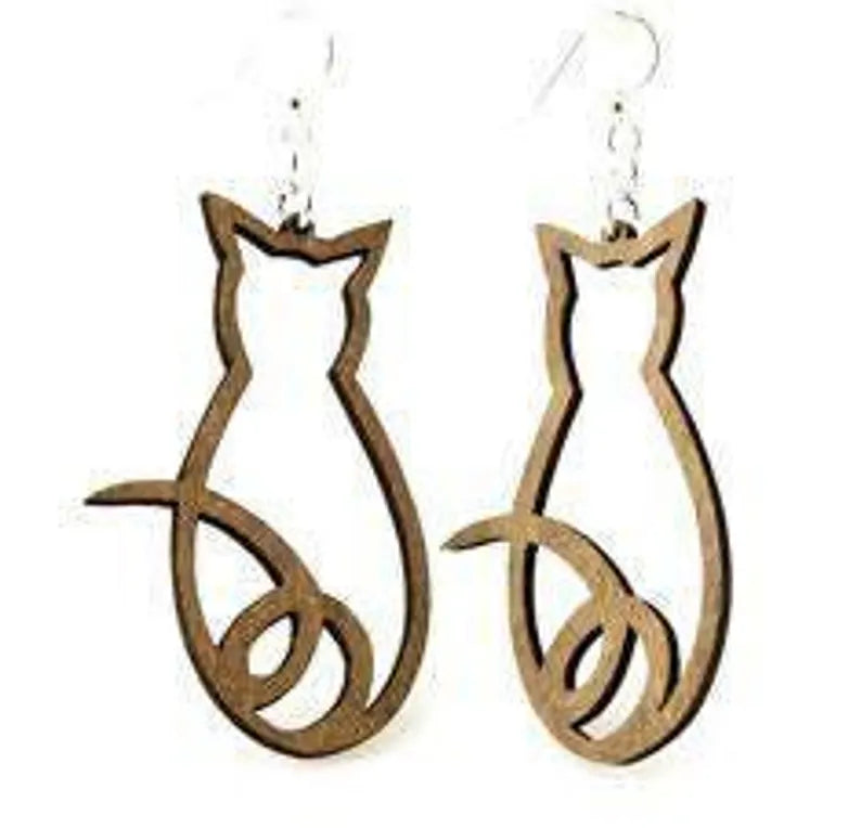 Cat Silhouette Wooden Earrings
