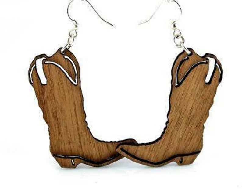 Cowboy Boot Wooden Earrings