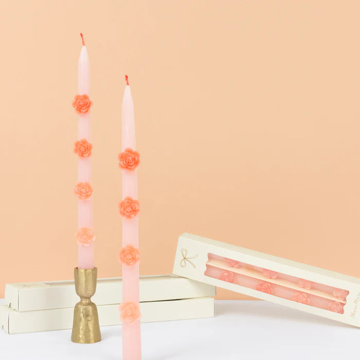 Pink Flower Tapered Candles