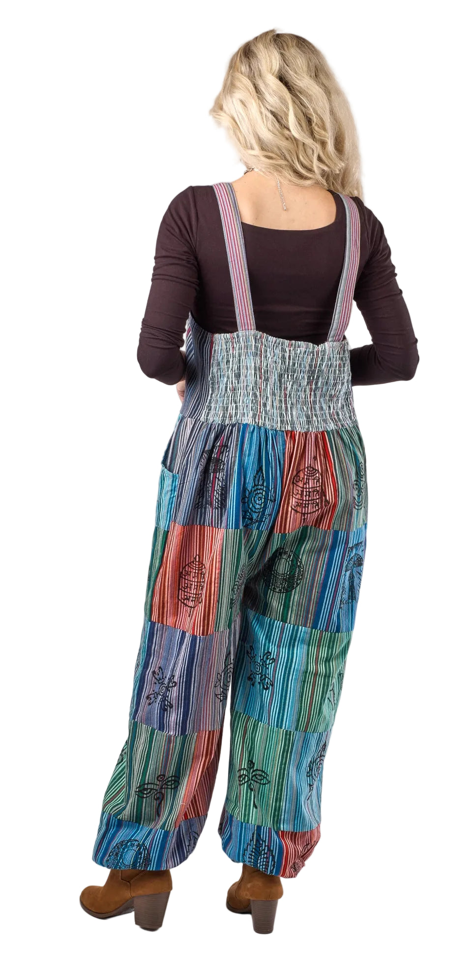 Cotton Stripped Patch Wide Leg Over-Alls